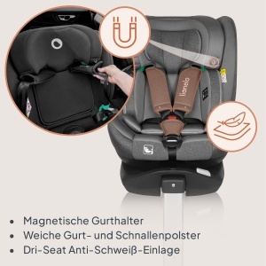 Scaun Auto LIONELO BRAAM i-Size 360 Rotativ pentru Copii 0-36kg, ISOFIX, Ajustabil - Img 9