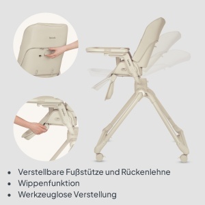 Scaun de masa Lionelo Maddie 3-in-1 cu functie de rotire 360, bej - Img 7