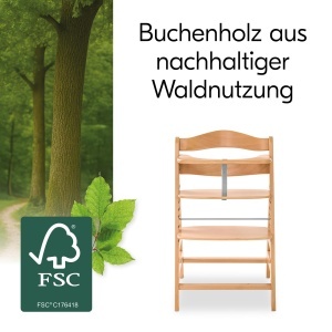Scaun de masa pentru copii Hauck Alpha cu set pentru nou-nascuti, gri natur, din lemn - Img 7
