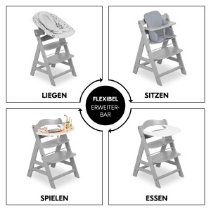 Scaun din lemn pentru copii Hauck Alpha Grey ajustabil cu accesorii incluse - Img 6