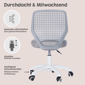 Scaun ergonomic pentru copii Kinderburostuhl Smart Grow gri, inaltime ajustabila - Img 2