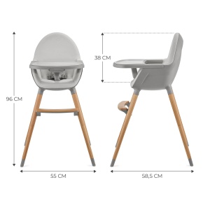 Scaun inalt Kinderkraft FINI2 2 in 1, scaun inalt pentru copii, scaun pentru copii, scaun inalt combi, picioare din lemn, centuri de siguranta, suport pentru picioare, tava dubla, de la 6 luni la 5 ani, curele in 5 puncte, gri - Img 8
