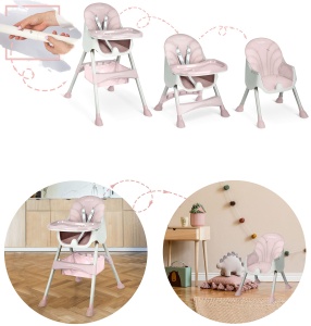 Scaun inalt Ricokids Scaun inalt pentru copii pentru copii 3 in 1 de la 6 luni Scaun de sufragerie cu centura de siguranta Cadru pliabil usor de intretinut reglabil pe inaltime Crestere cu copil Cos detasabil Roz - Img 4