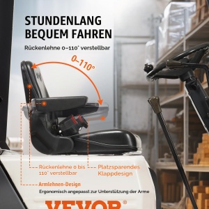 Scaun tractor VEVOR TY-B17-1AF, PVC, Negru, cu Spatar Reglabil si Centura de Siguranta - Img 3