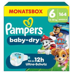 Scutece Pampers Baby-Dry Paw Patrol, Marimea 6, 164 buc, 13-18 kg, 100 impermeabile