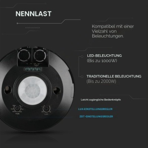 Senzor de Miscare PIR V-TAC VT-5087, Deckenstrahler, 360, Negru - Img 7