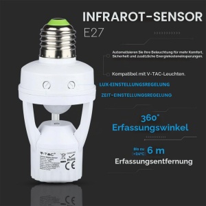 Senzor de Miscare V-TAC VT-8005 pentru Becuri E27, Transparent, 117mm - Img 4