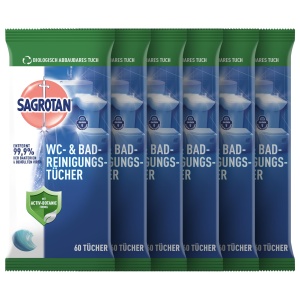 Servetele umede de curatare WC Sagrotan - 6 pachete x 60 bucati, antibacteriene, biodegradabile