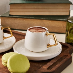 Set 12 Cani Cafea Karaca Saturn Gold, Porcelain, 90 ml, Alb-Gold - Img 4