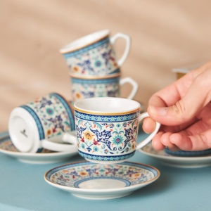 Set 12 Cani de Cafea Karaca Beylerbeyi, 80 ml, Portelan, Design Traditional Albastru - Img 2