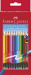 Set 12 Creioane Colorate Faber-Castell Radierabile, Sechkant, Bruchprotected
