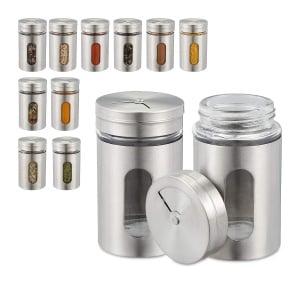 Set 12 Sticle pentru Condimente Relaxdays, 80 ml, Inox si Sticla, Culoare Argintie