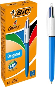 Set 12 Stilouri BIC 4 Culori, Reincarcabile, Design Modern, Ideal pentru Birou si Scoala