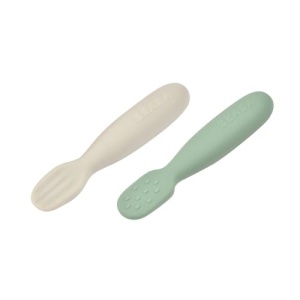 Set 2 lingurite silicon Beaba ergonomice texturi diferite Sage GreenVelvet Grey - Img 3