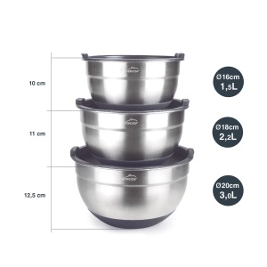Set 3 Boluri din Inox Lacor 60050, Capacitate 1.5L, 2.2L, 3L, Cu Capace - Img 2
