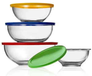 Set 4 Boluri din Sticla NutriChef cu Capac, 1L - 3,7L, Borosilikat