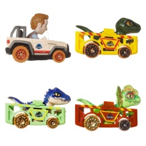 Set 4 Masini Die-Cast Hot Wheels RacerVerse Jurassic World cu Figurine - Img 4