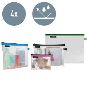 Set 4 Pungi Zip Leitz WOW Traveller, Transparent, SML, Culoare PinkNegruVerdeAlbastru - Img 2
