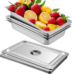 Set 4 recipiente VEVOR Gastronorm din inox cu capac 13L antiaderente pentru catering si bufet
