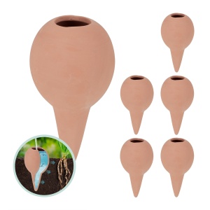 Set 6 Ghiulele de Udat Relaxdays pentru Plante de Interior si Exterior, 11.5 x 6 cm, Terracotta
