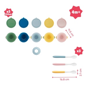 Set boluri si lingurite Badabulle Funcolor 5 boluri 330ml antiderapante cu capac ermetic - Img 4