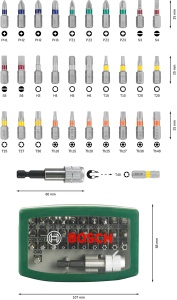 Set Bosch 32 Piese Bituri pentru Surubelnite si Masini de Gaurit Codare Colorata Magnet Universal - Img 3