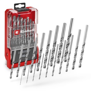Set burghie metal Einhell 19 piese HSS-G otel HSS 4241 varf 135deg cu caseta de depozitare