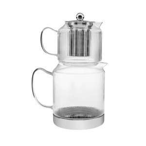 Set Ceainic Karaca Kelly XL din Borosilikat, 2 L Kettle si 1 L Ceainic cu Filtru