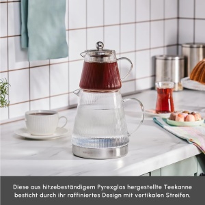 Set ceainic Karaca Keops din borosilikat, 1.5L si 0.45L, cu sita din otel inoxidabil - Img 4