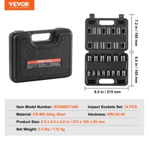 Set chei tubulare VEVOR SX38MST1400 14 piese Cr-Mo 6 puncte pentru reparatii auto - Img 7