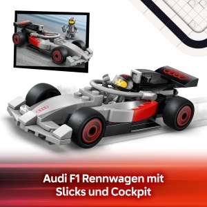 Set Constructie LEGO City F1 Camion cu Audi F1 Rennwagen, 508 Piese, 3 Minifiguri - Img 7