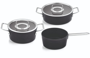 Set cratita Fissler Adamant/aluminiu, 3 bucati, acoperita cu capac de sticla, antiaderenta (1 cratita, 1 caserola, 1 cratita) - inductie - Img 1