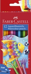 Set Creioane Aquarel Faber-Castell 12 culori cu pensula, bruchprotected