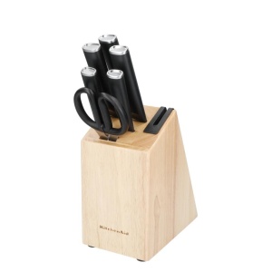 Set cutite cu suport KitchenAid Classic, 5 piese, otel japonez, negru