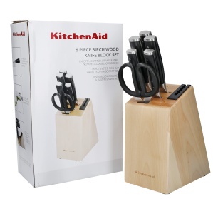 Set cutite KitchenAid Gourmet 6 piese manere negre otel japonez bloc din lemn cu ascutitor integrat - Img 3