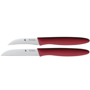 Set cutite WMF 2 piese, cutit de curatat si cutit pentru legume, otel inoxidabil, maner plastic rosu