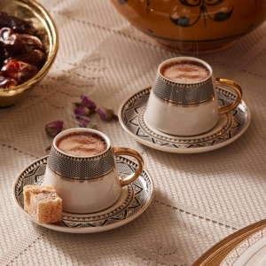 Set de 12 Cani de Cafea KARACA Globe, Porcelan, Design Art Deco, pentru 6 Persoane - Img 5