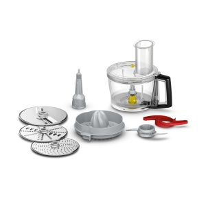 Set de accesorii Bosch VeggieLove Plus MUZ9VLP1, Multimixer, Trei discuri (disc de taiere rotativ, disc de rotire cu rasnita, disc de frecare mediu fin), cutit de satar, storcator de citrice, pentru robot de bucatarie seria 8 - Img 1