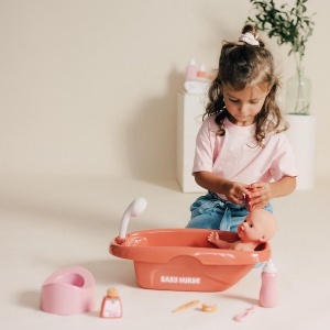 Set de baie pentru papusi Smoby Baby Nurse, 8 accesorii, din plastic reciclat - Img 5
