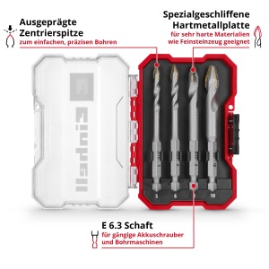 Set de burghie pentru gresie Einhell XS-CASE 4 piese placa din carbura varf de centrare cutie de depozitare - Img 2