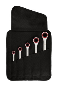 Set de chei cu clichet Bosch Professional (5 bucati, dimensiuni standard 8-19 mm, otel crom vanadiu, in geanta pliabila din panza) - Img 3
