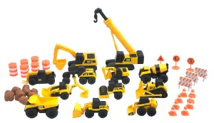 Set de Constructie CAT Little Machines Mega-Set, 41 piese, cu vehicule si accesorii, galben