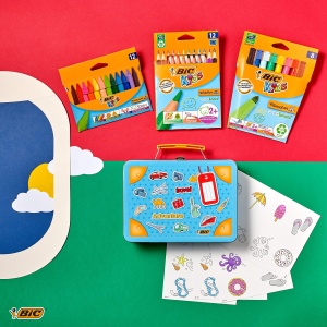 Set de creatie BIC Kids cu 12 creioane colorate, 8 markere si 12 creta, in cutie metalica - Img 5