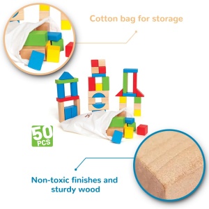 Set de cuburi din lemn Hape 50 piese forme geometrice culori vibrante - Img 5