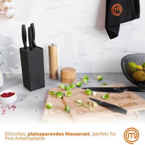 Set de cutite MasterChef cu suport, 5 piese, otel inoxidabil, negru - Img 3