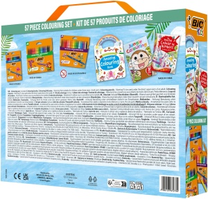 Set de desen BIC Kids cu 18 creioane colorate, 18 markere, 18 carioci, 3 caiete si 50 autocolante - Img 3