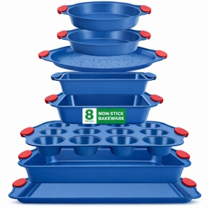 Set de forme de copt NutriChef 8 piese, antiaderente, rezistente la 230C, albastru