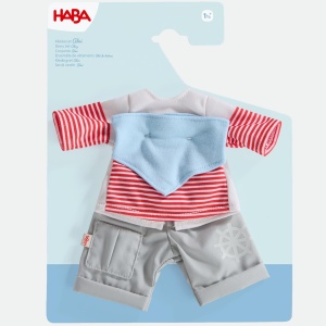 Set de imbracaminte pentru papusi HABA AHOI, 3 piese, maritim, 30 cm - Img 6