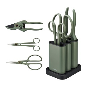 Set de ingrijire plante Fiskars 1075317 3 piese lame din otel inoxidabil suport ajustabil verde inchisnegru