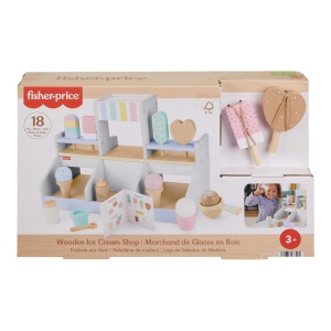 Set de joaca Fisher-Price Eisdiele din lemn, 18 piese, pentru copii de la 3 ani